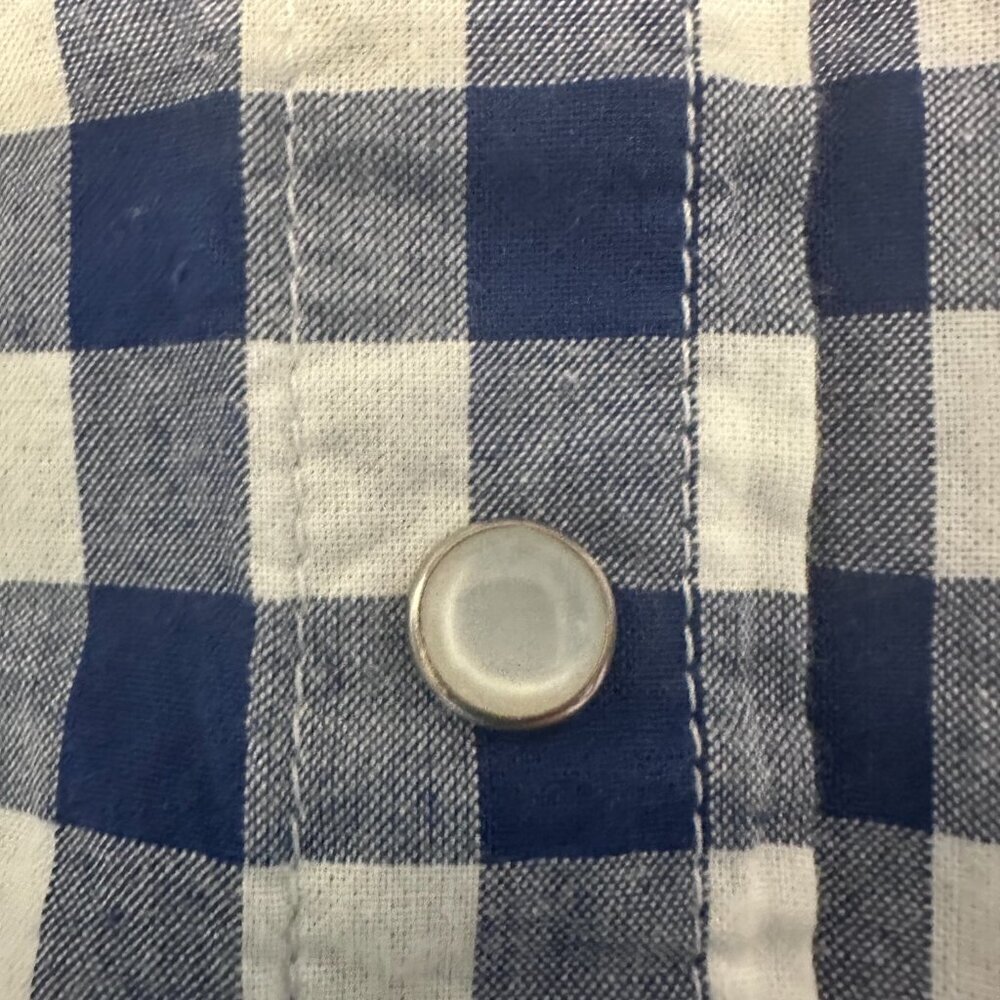Cremieux Blue and Gingham Long Sleeve Top Size L Pearl Button Snap Close - Picture 4 of 5